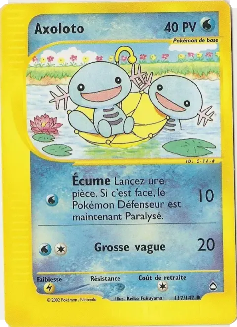 Carte Pokémon Axoloto 117/147, extension Aquapolis