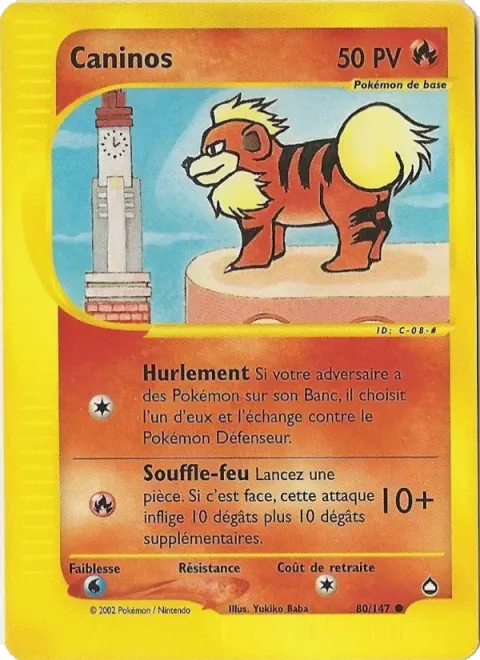 Carte Pokémon Caninos 080/147, extension Aquapolis
