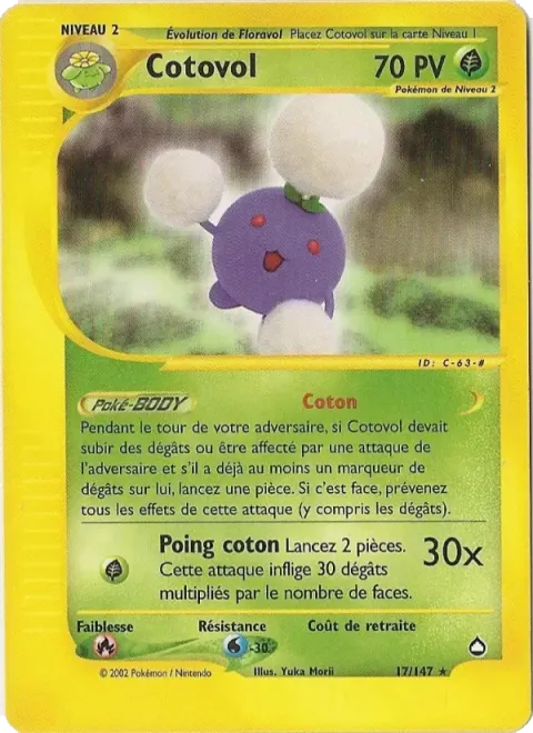 Carte Pokémon Cotovol 017/147, extension Aquapolis