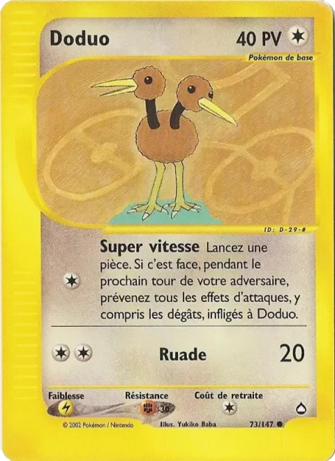 Carte Pokémon Doduo 073/147, extension Aquapolis
