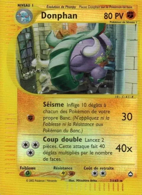Carte Pokémon Donphan 007/147, extension Aquapolis