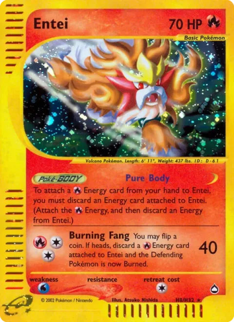 Carte Pokémon Entei H08/H32, extension Aquapolis