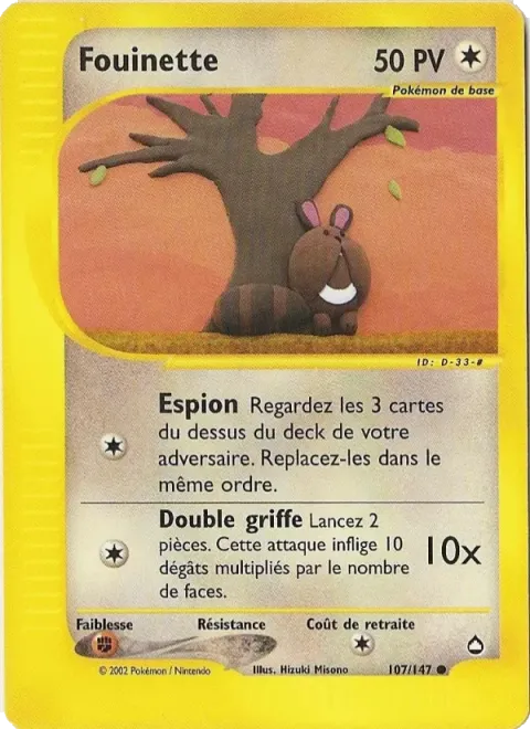 Carte Pokémon Fouinette 107/147, extension Aquapolis