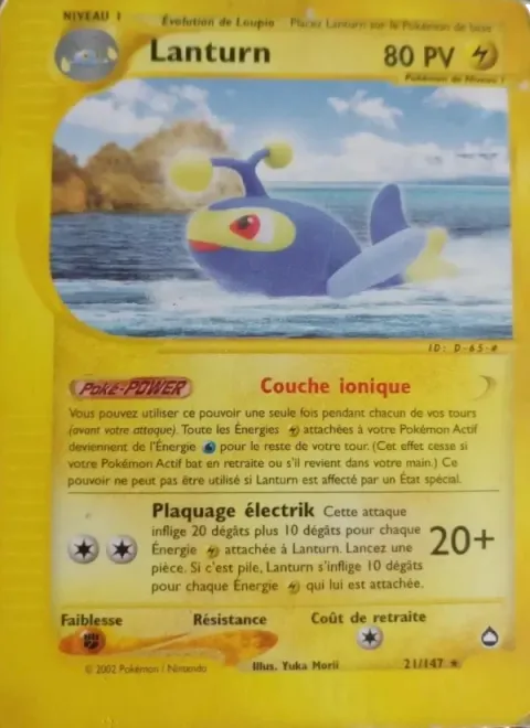 Carte Pokémon Lanturn 021/147, extension Aquapolis