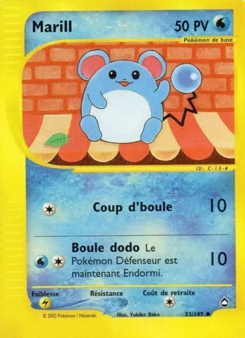 Carte Pokémon Marill 053/147, extension Aquapolis