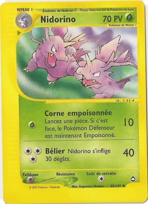 Carte Pokémon Nidorino 055/147, extension Aquapolis