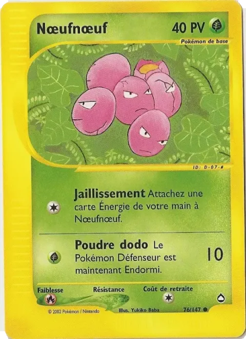 Carte Pokémon Nœufnœuf 076/147, extension Aquapolis