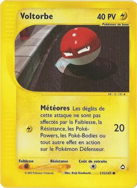 Carte Pokémon Voltorbe 115/147, extension Aquapolis
