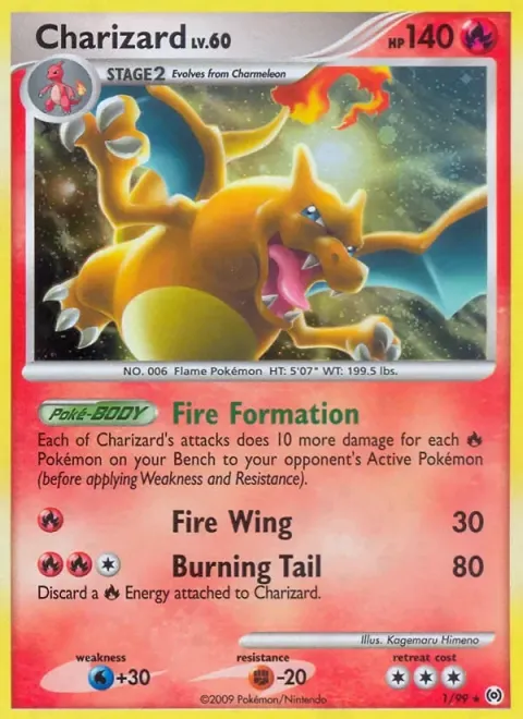 Carte Pokémon Dracaufeu 001/099, extension Arceus (sortie anglaise)