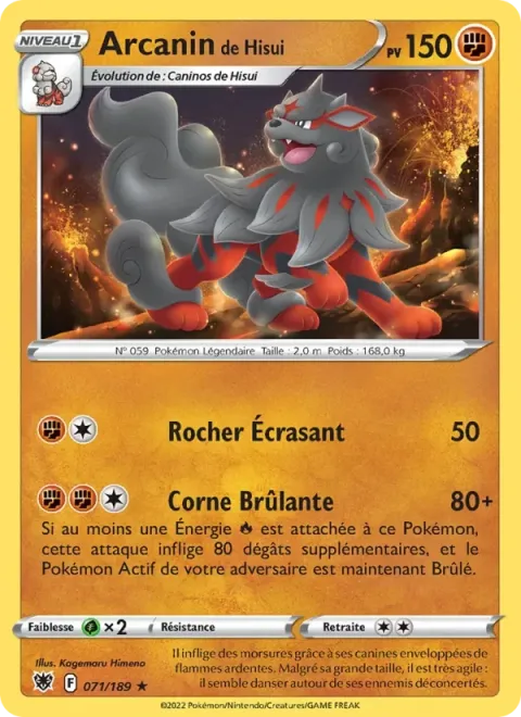 Carte Pokémon Arcanin de Hisui 071/189, extension Astres Radieux
