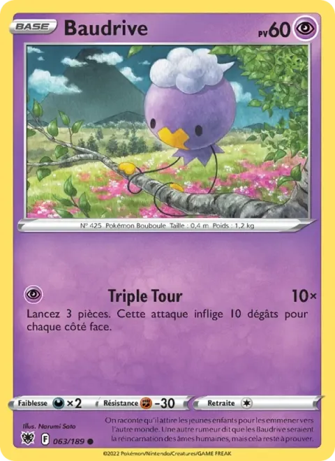 Carte Pokémon Baudrive 063/189, extension Astres Radieux