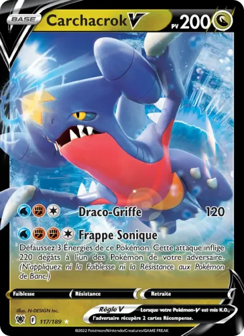 Carte Pokémon Carchacrok V 117/189, extension Astres Radieux