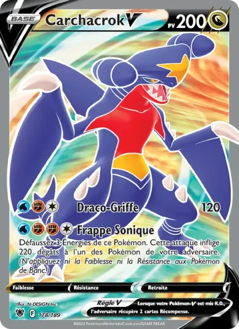 Carte Pokémon Carchacrok V 178/189, extension Astres Radieux