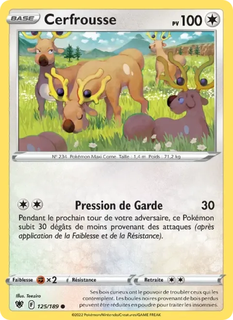 Carte Pokémon Cerfrousse 125/189, extension Astres Radieux