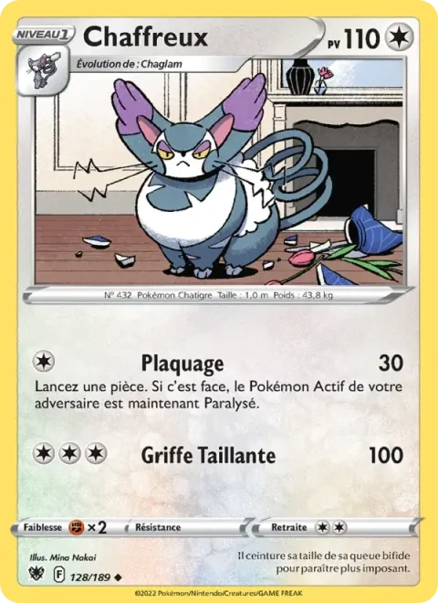 Carte Pokémon Chaffreux 128/189, extension Astres Radieux