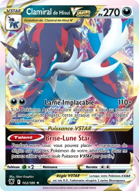 Carte Pokémon Clamiral de Hisui VSTAR 102/189, extension Astres Radieux