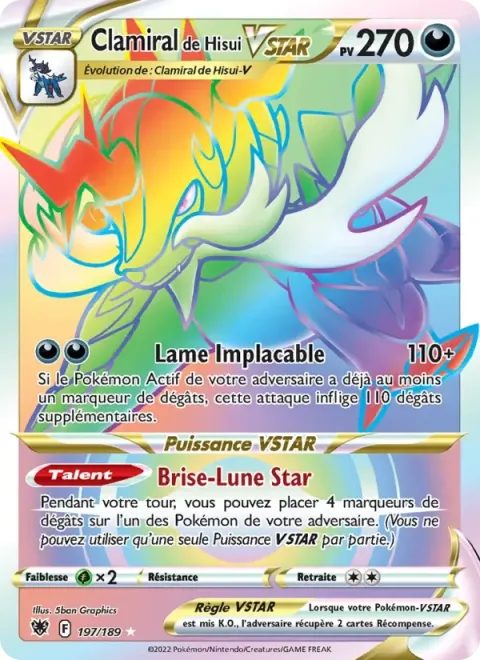 Carte Pokémon Clamiral de Hisui VSTAR 197/189, extension Astres Radieux