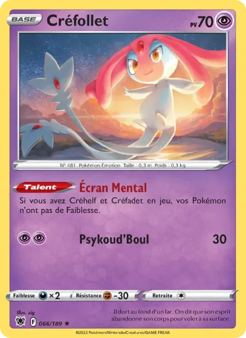 Carte Pokémon Créfollet 066/189, extension Astres Radieux