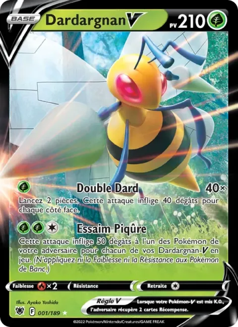 Carte Pokémon Dardargnan V 001/189, extension Astres Radieux