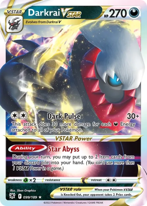 Carte Pokémon Darkrai VSTAR 099/189, extension Astres Radieux