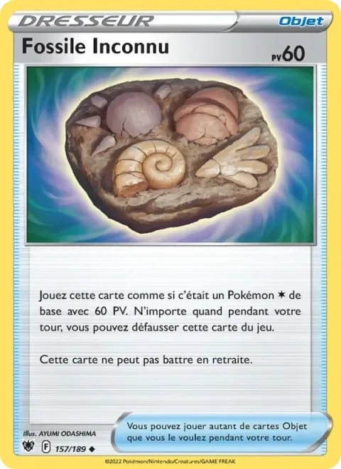 Carte Pokémon Fossile Inconnu 157/189, extension Astres Radieux