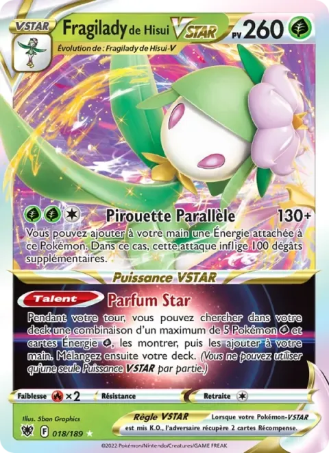Carte Pokémon Fragilady de Hisui VSTAR 018/189, extension Astres Radieux