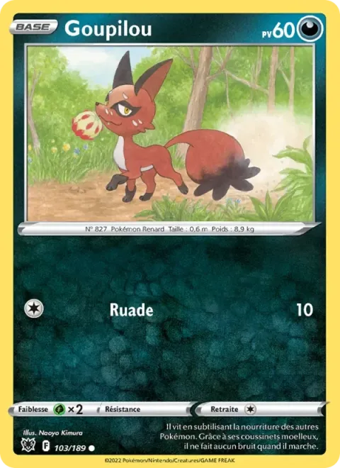 Carte Pokémon Goupilou 103/189, extension Astres Radieux