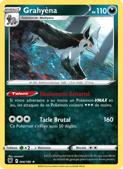 Carte Pokémon Grahyèna 096/189, extension Astres Radieux