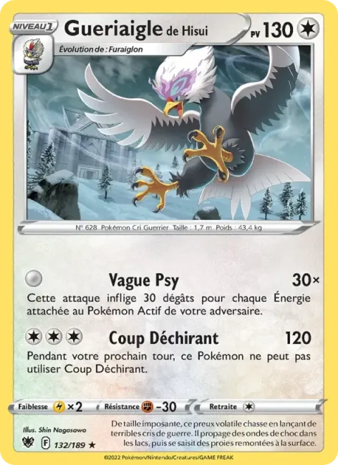 Carte Pokémon Gueriaigle de Hisui 132/189, extension Astres Radieux