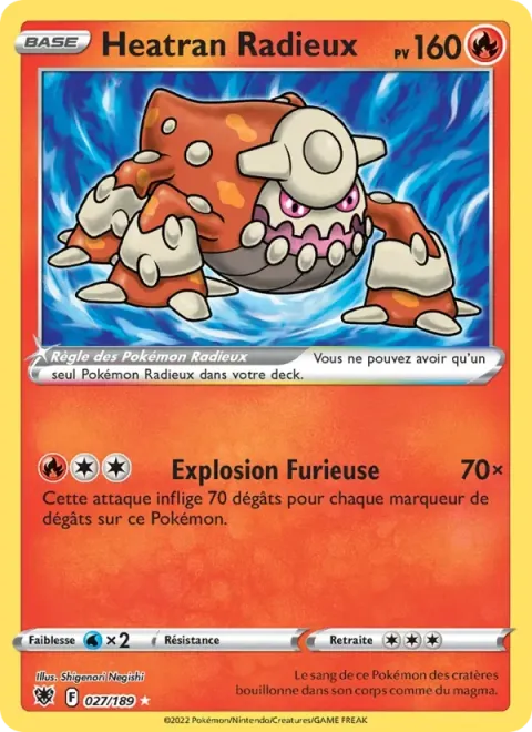 Carte Pokémon Heatran Radieux 027/189, extension Astres Radieux