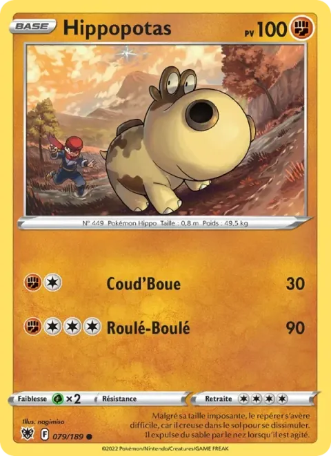 Carte Pokémon Hippopotas 079/189, extension Astres Radieux