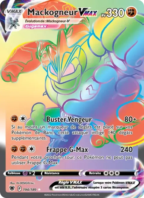 Carte Pokémon Mackogneur VMAX 194/189, extension Astres Radieux
