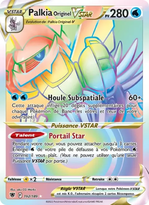 Carte Pokémon Palkia Originel VSTAR 192/189, extension Astres Radieux