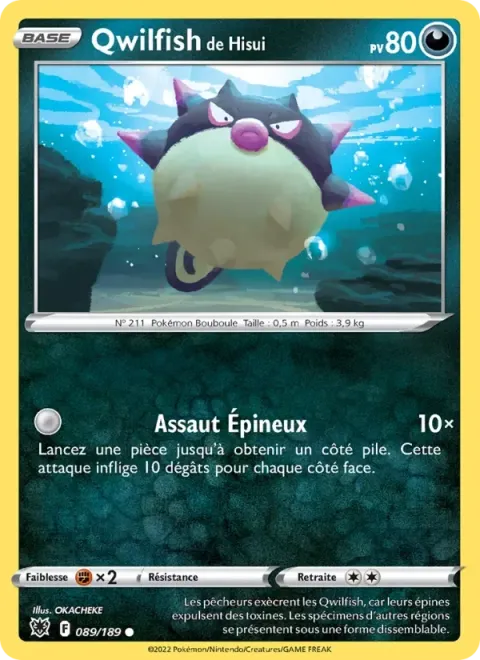 Carte Pokémon Qwilfish de Hisui 089/189, extension Astres Radieux