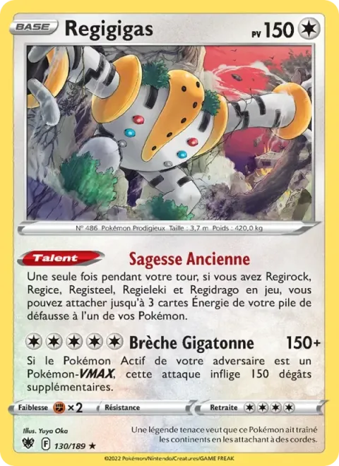 Carte Pokémon Regigigas 130/189, extension Astres Radieux