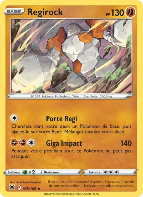 Carte Pokémon Regirock 075/189, extension Astres Radieux