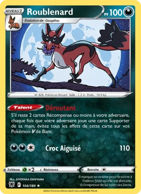 Carte Pokémon Roublenard 104/189, extension Astres Radieux
