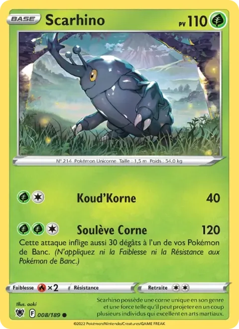 Carte Pokémon Scarhino 008/189, extension Astres Radieux
