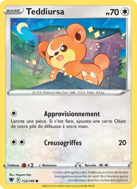 Carte Pokémon Teddiursa 122/189, extension Astres Radieux