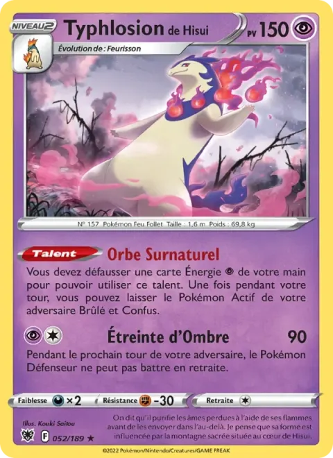 Carte Pokémon Typhlosion de Hisui 052/189, extension Astres Radieux
