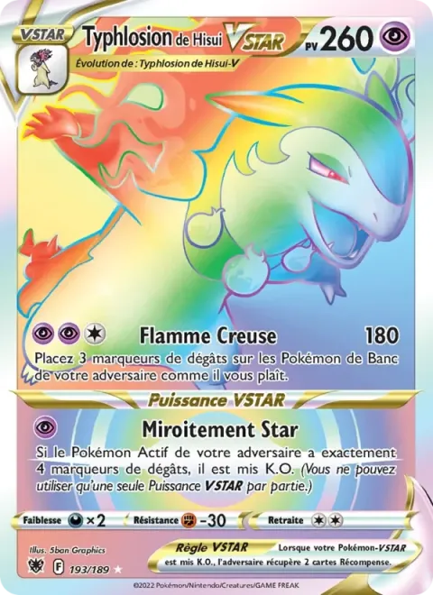 Carte Pokémon Typhlosion de Hisui VSTAR 193/189, extension Astres Radieux