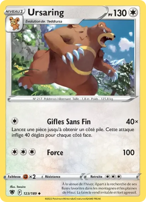 Carte Pokémon Ursaring 123/189, extension Astres Radieux