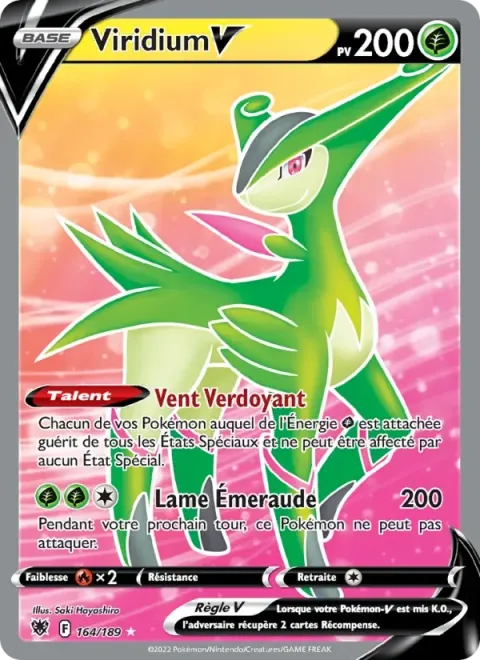 Carte Pokémon Viridium V 164/189, extension Astres Radieux