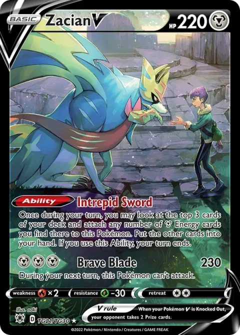 Carte Pokémon Zacian V TG21/TG30, extension Astres Radieux