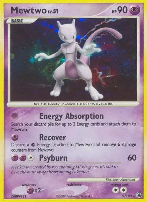 Carte Pokémon Mewtwo 009/100, extension Aube Majestueuse
