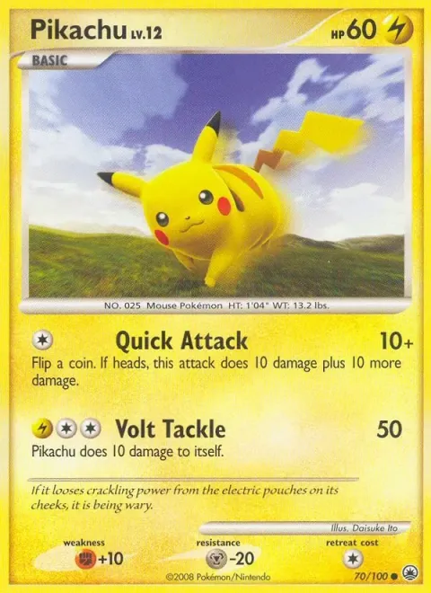 Carte Pokémon Pikachu 070/100, extension Aube Majestueuse