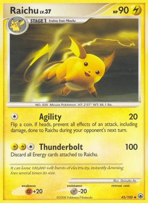Carte Pokémon Raichu 045/100, extension Aube Majestueuse