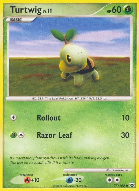 Carte Pokémon Tortipouss 077/100, extension Aube Majestueuse