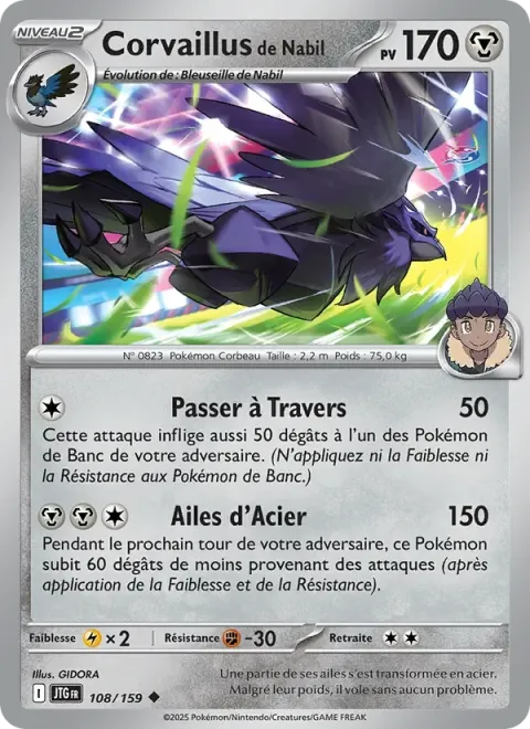 Carte Pokémon Corvaillus de Nabil 108/159, extension Aventures Ensemble