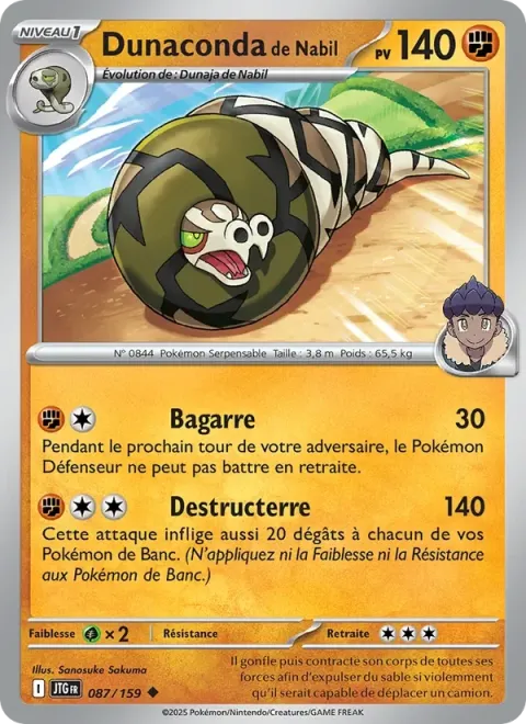 Carte Pokémon Dunaconda de Nabil 087/159, extension Aventures Ensemble